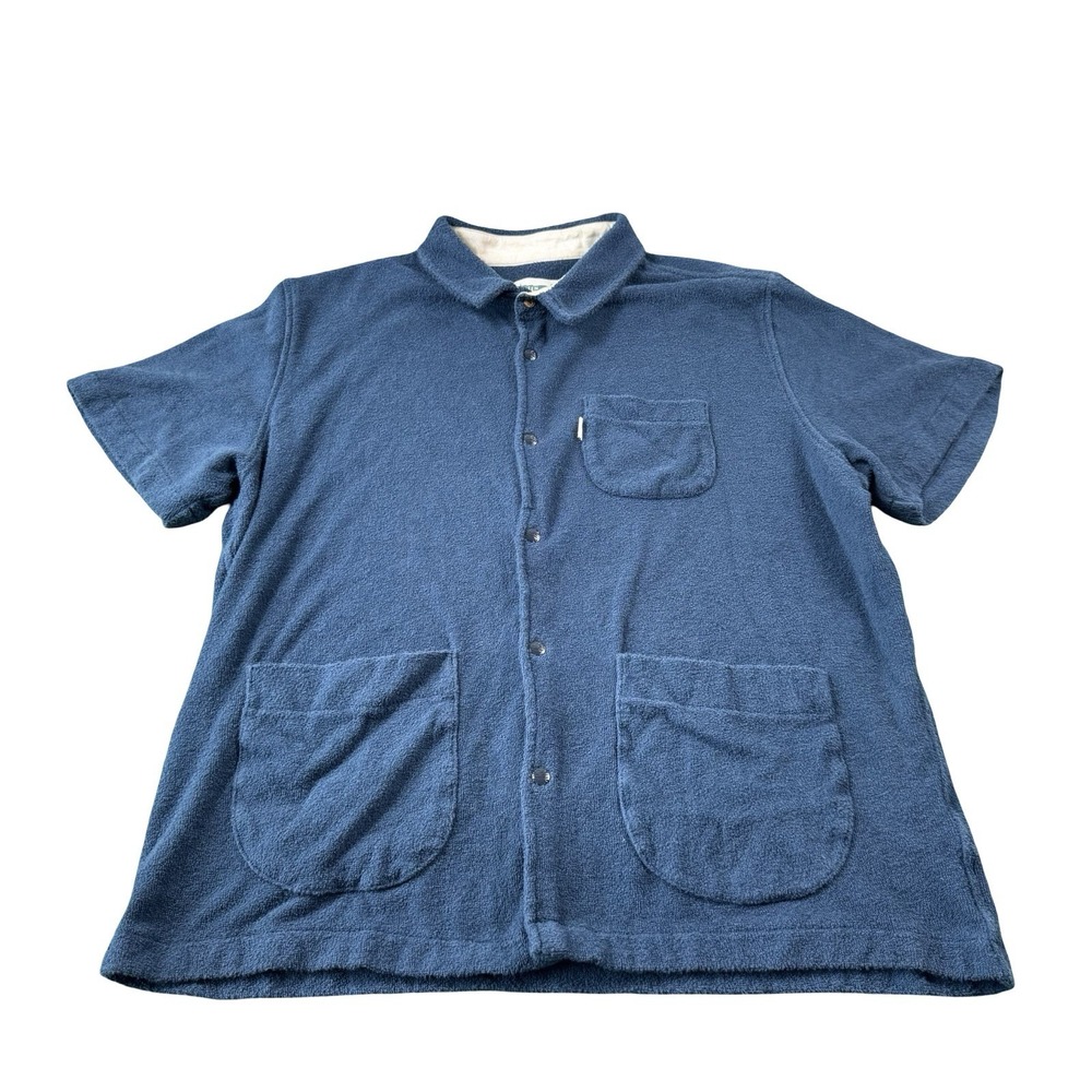 Wellen Navy Blue Terrycloth S/S Snap Front Shirt Size Large